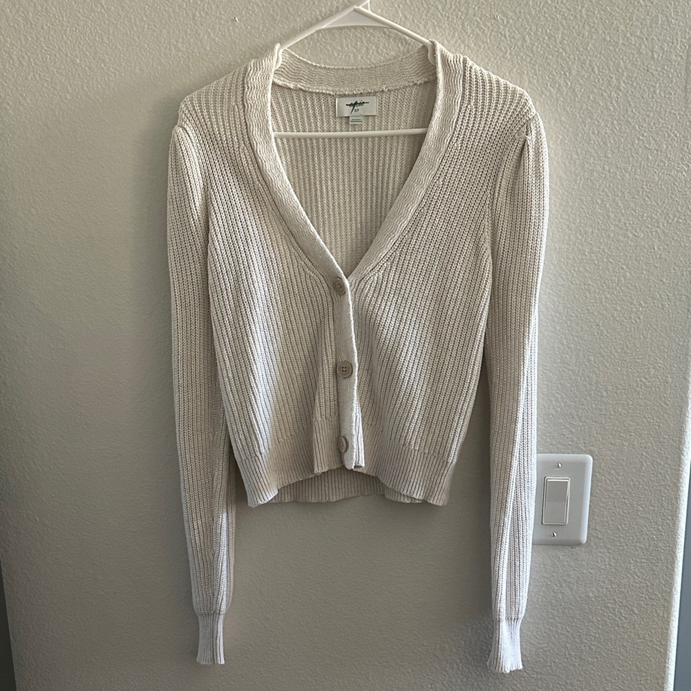 American Eagle Outfitters Cream Ribbed Cardigan